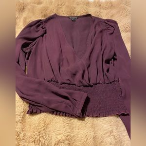 Revamped purple V-Neck Puff Sleeve Blouse large